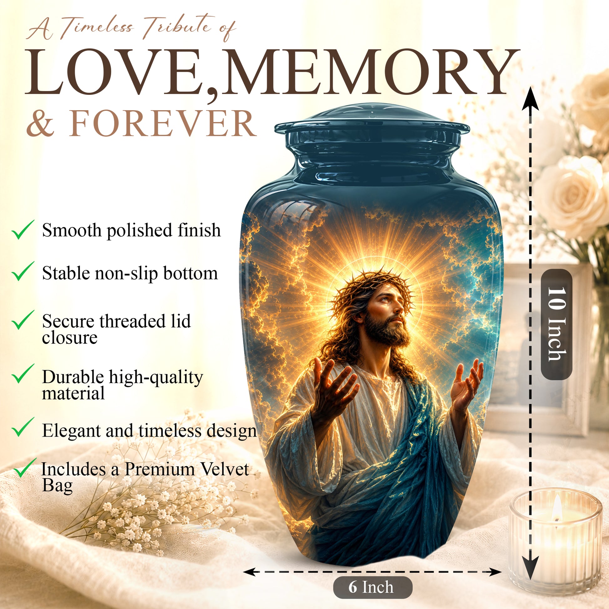 Personalized Jesus Cremation Urn - Handmade Religious Urns On Sale