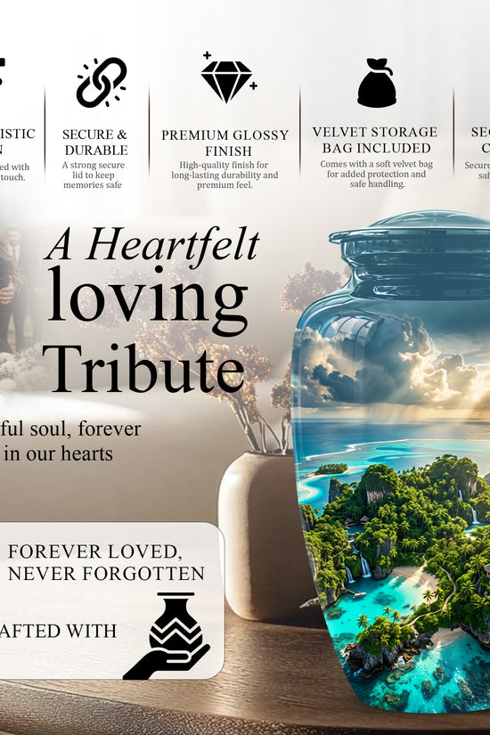 Beach Island Cremation Urn For Human Ashes - Adult Size Memorial Urns