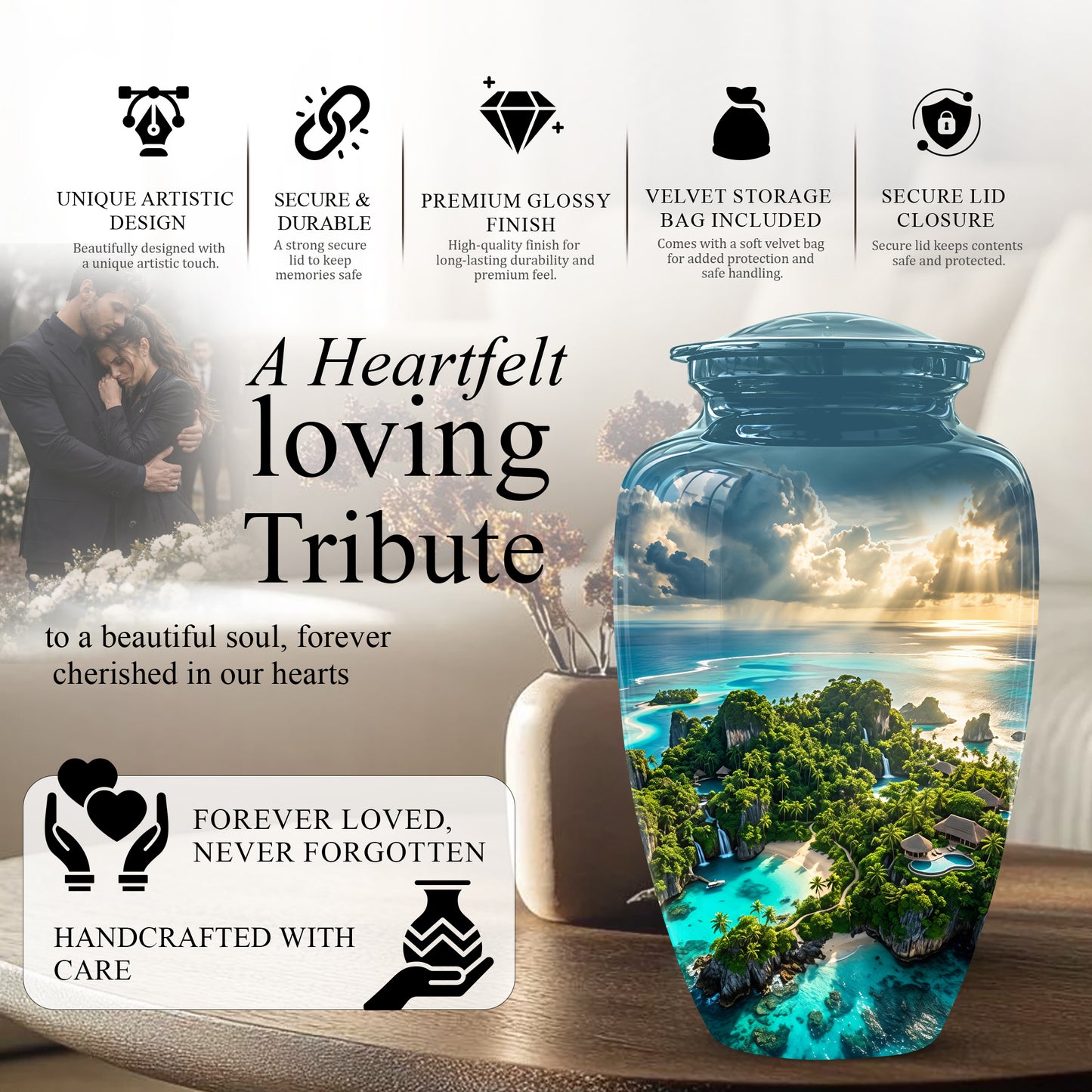 Beach Island Cremation Urn For Human Ashes - Adult Size Memorial Urns
