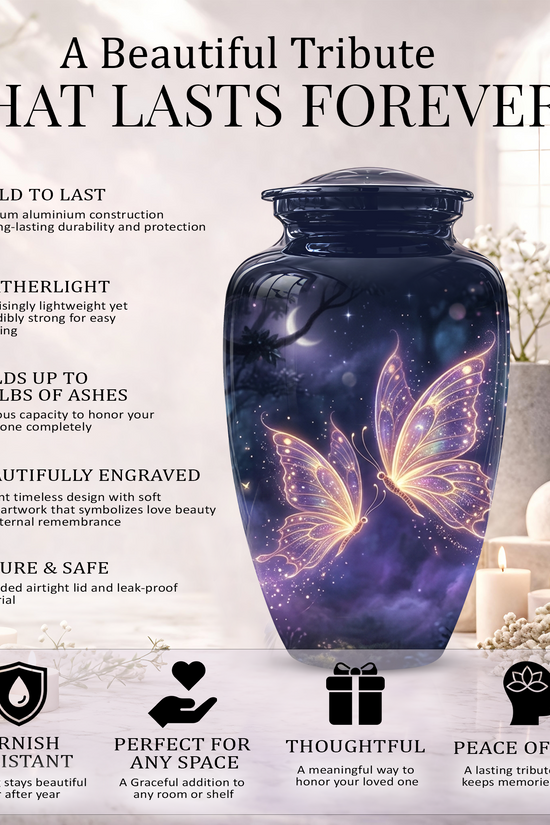 Purple Butterfly Cremation Urn - Beautiful Urns for Women Ashes
