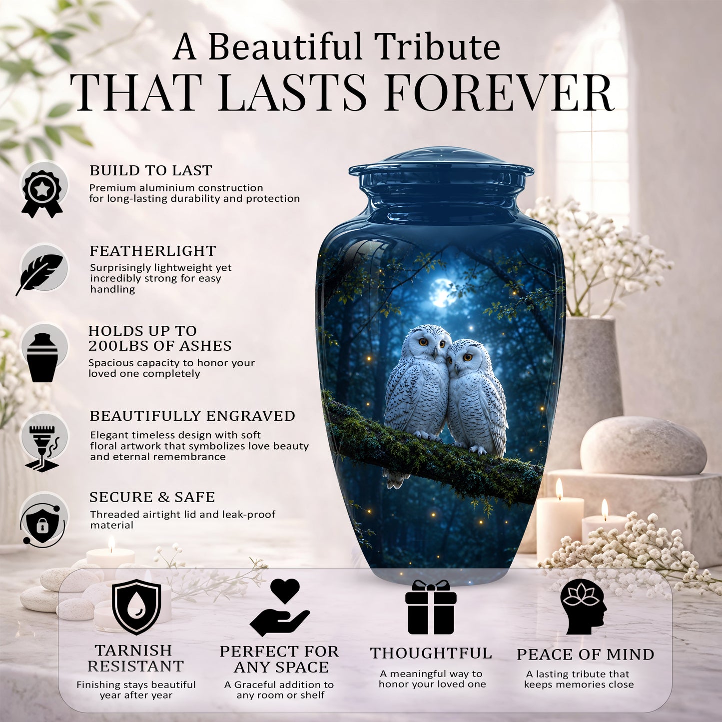 Starry Night Couple Owl Funeral Urn - Owl Funeral Urns For Loved Ones