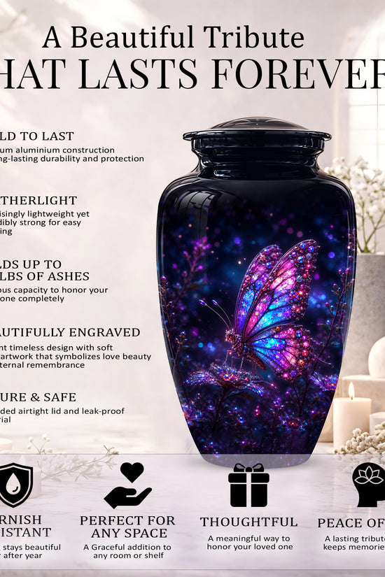 Glowing Purple Butterfly Cremation Urn - Custom Urns For Women Ashes