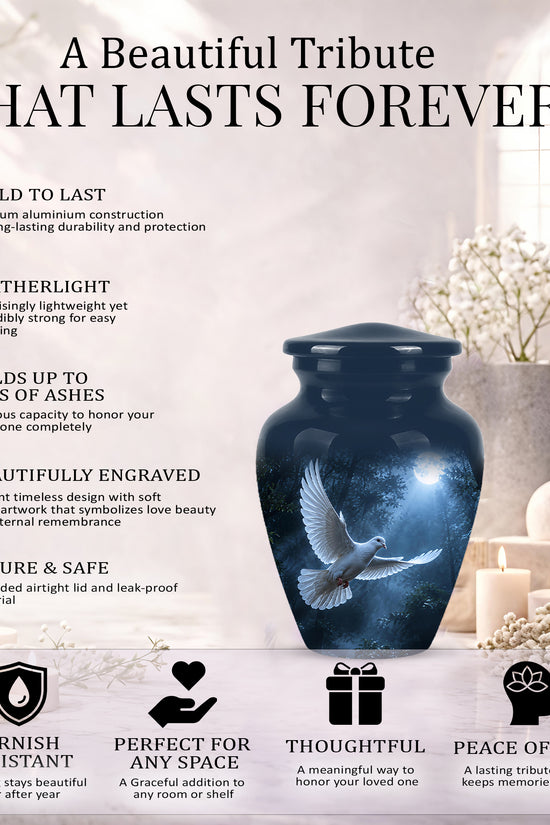 White Flying Dove Cremation Urn - Night Moon Memorial Urns For Ashes
