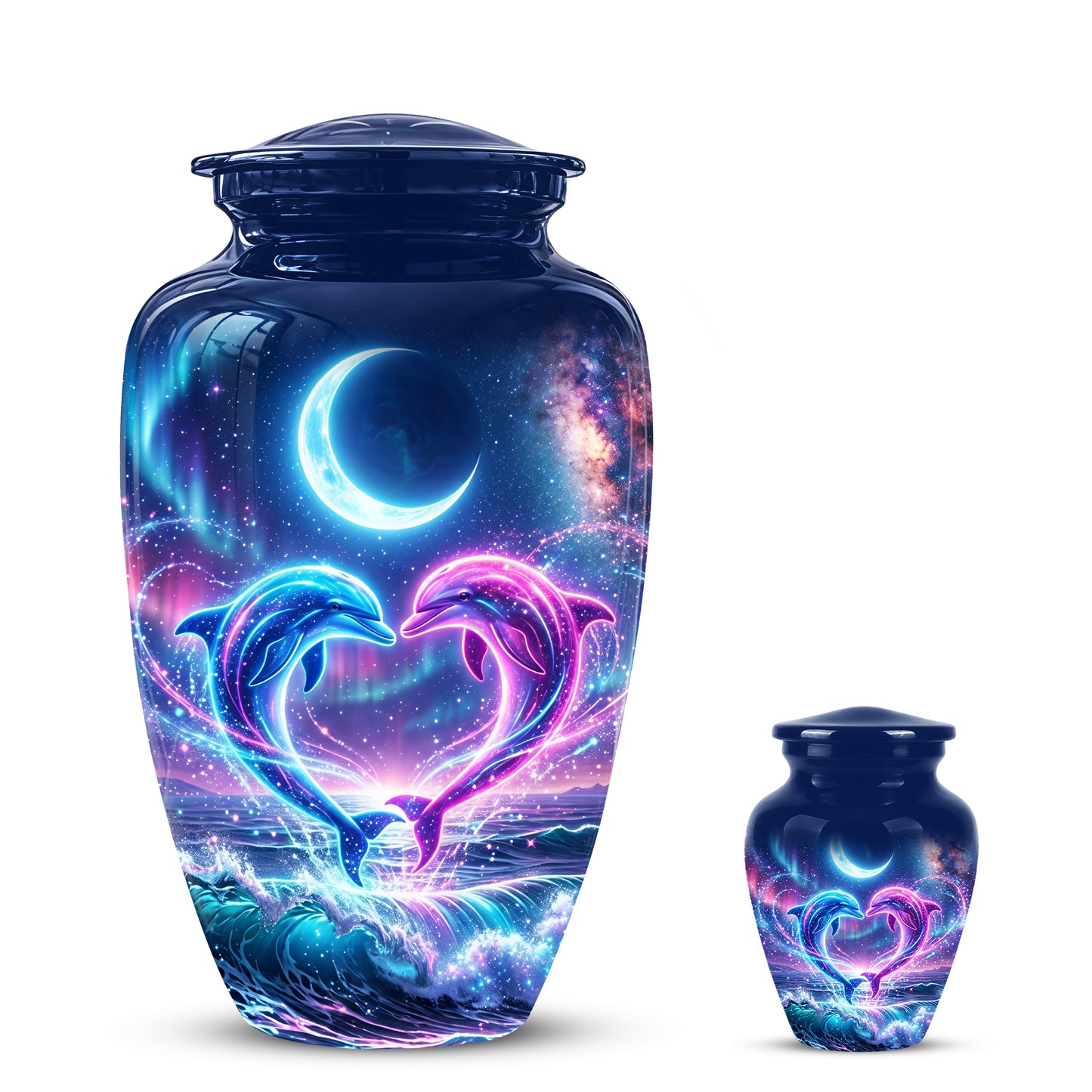 Heart Dolphin Cremation Urn for Ashes – Celestial Moon Memorial Urns