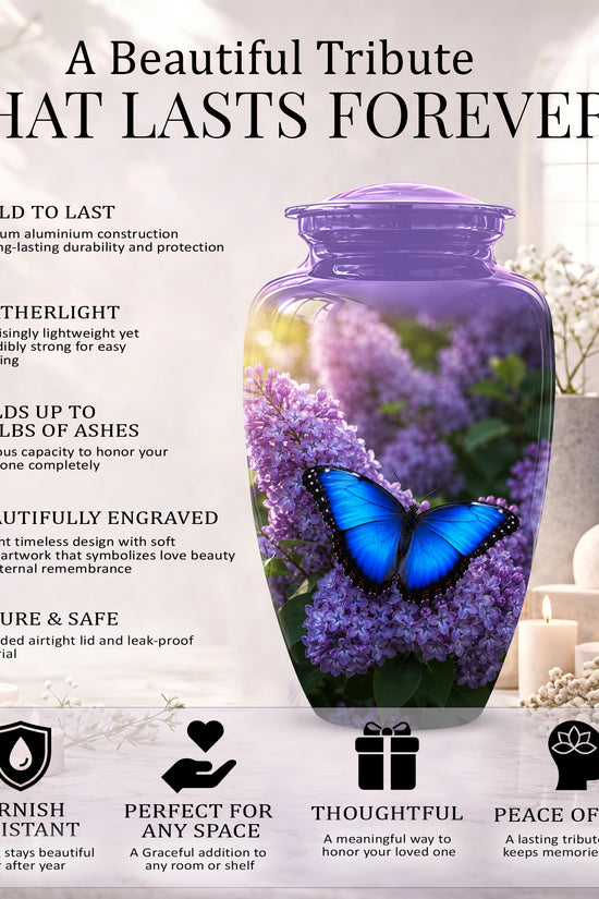Blue Butterfly Cremation Urn - Purple Color Memorial Urns For Human Ashes