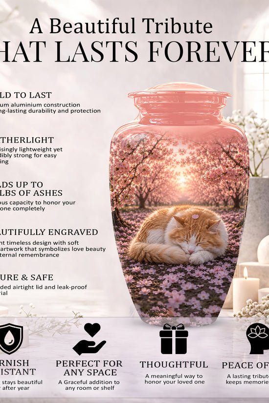 Orange Sleeping Cat - A Peaceful Resting Tribute Urns For Pet Ashes