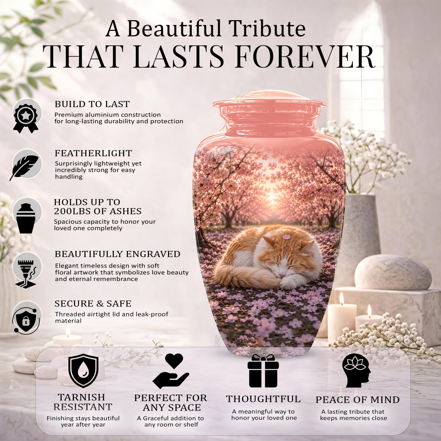 Orange Sleeping Cat - A Peaceful Resting Tribute Urns For Pet Ashes