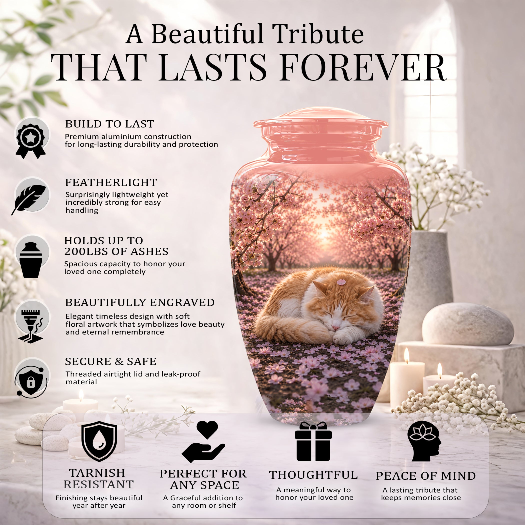 Orange Sleeping Cat - A Peaceful Resting Tribute Urns For Pet Ashes