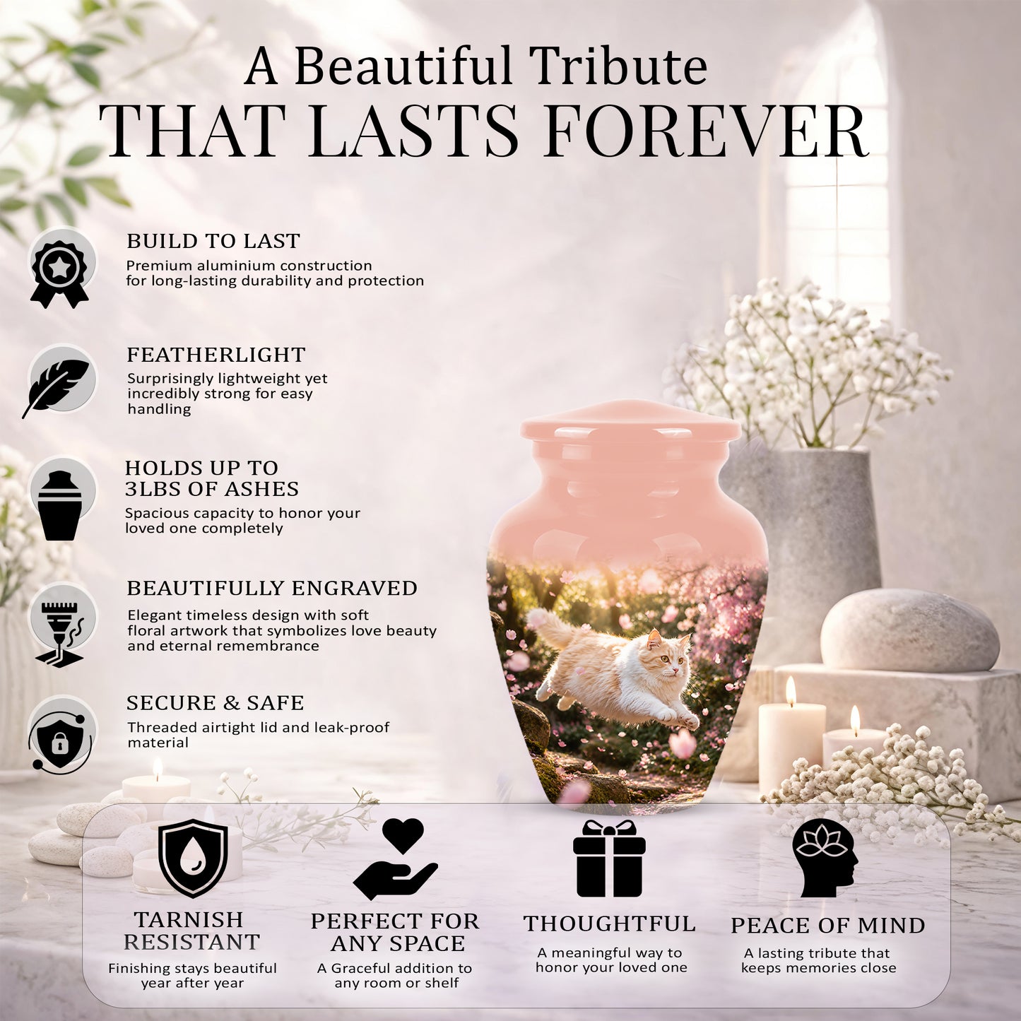 Fluffy Cat Pet Cremation Urn - Beautiful Pet Memorial Urns For Ashes
