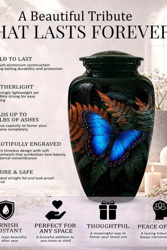 Blue Butterfly Cremation Urns - Black Memorial Urns For Women Ashes