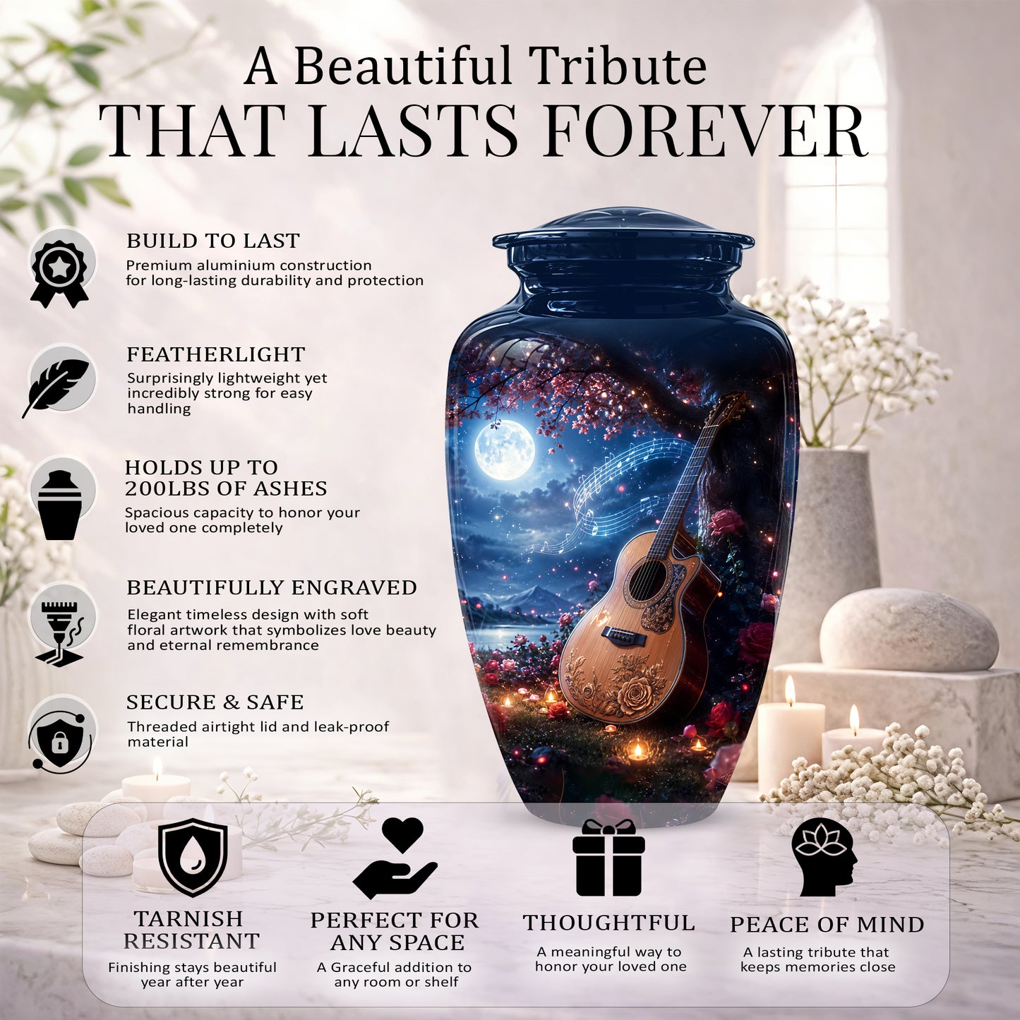Artistic Guitar Memorial Urn - Beautifully Handcrafted Urns For Humans