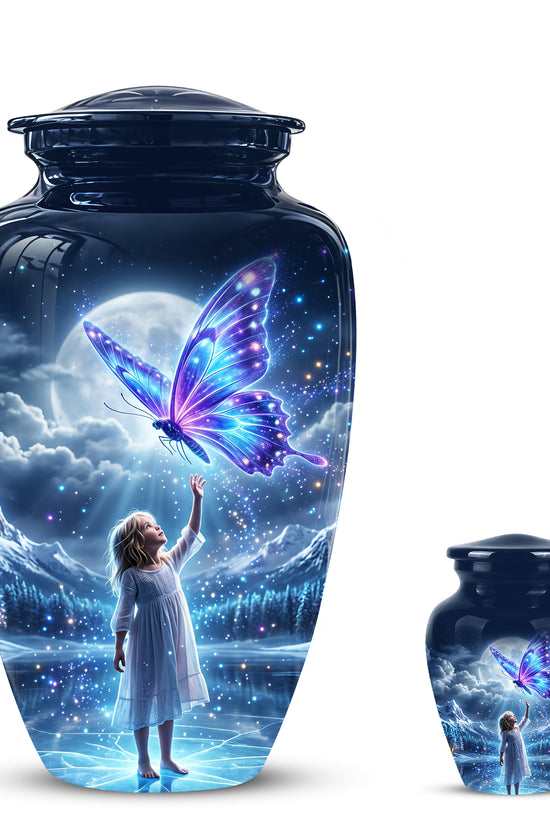 Colorful Butterfly With Girl Child - Beautiful Funeral Urns For Ashes