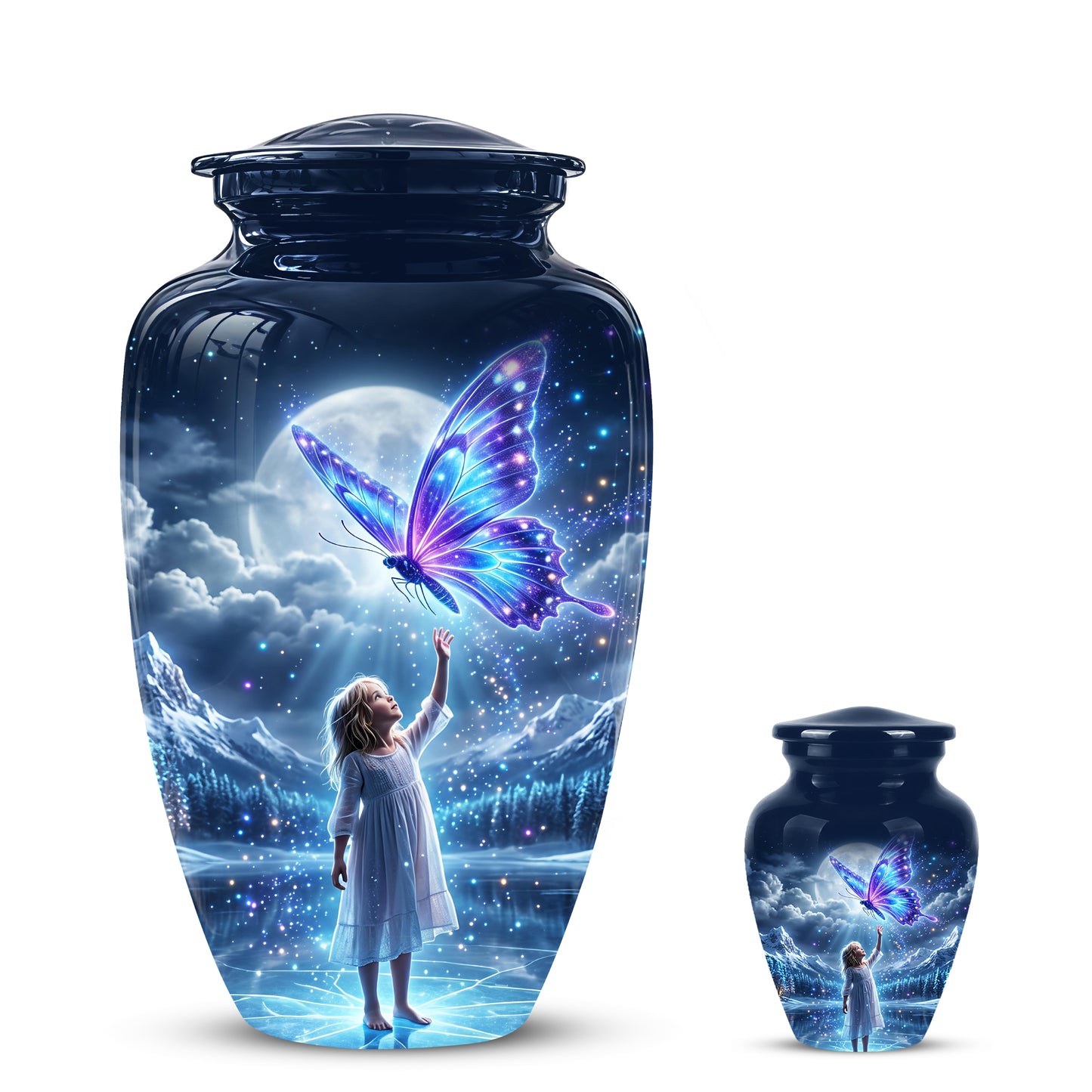Colorful Butterfly With Girl Child - Beautiful Funeral Urns For Ashes