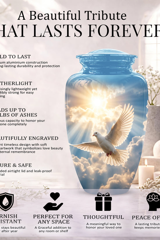 White Dove Bird Themed Urn - Custom Handcrafted Memorial Urns For Ashes