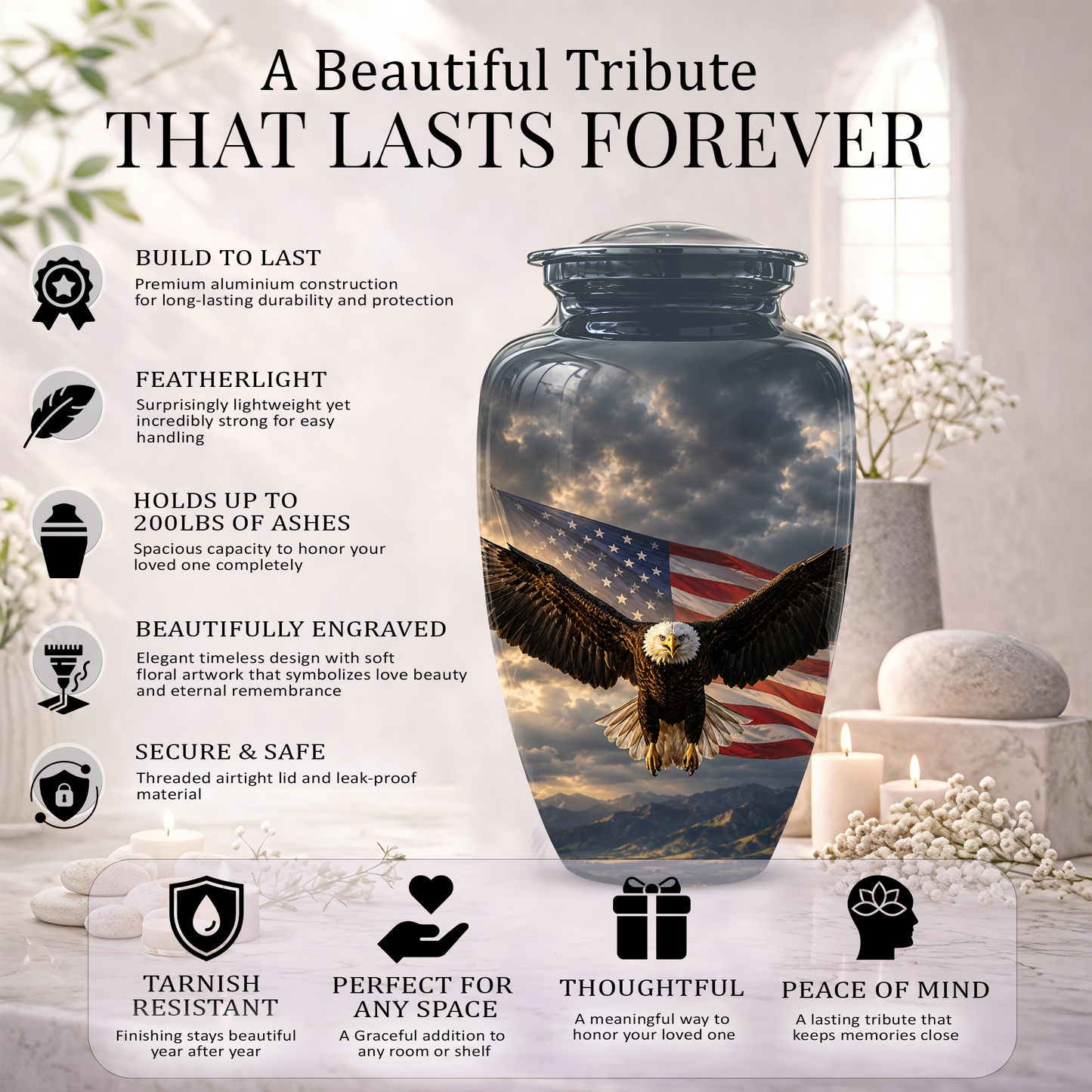 American Eagle Memorial Urn - Patriotic Burial Urns For Human Ashes