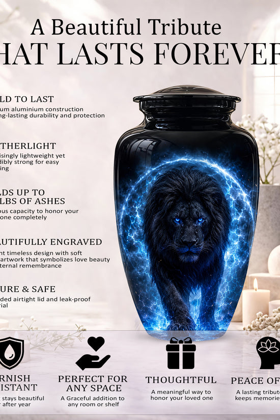 Black Lion Cremation Urns - Personalized Memorial Urns For Human Ashes