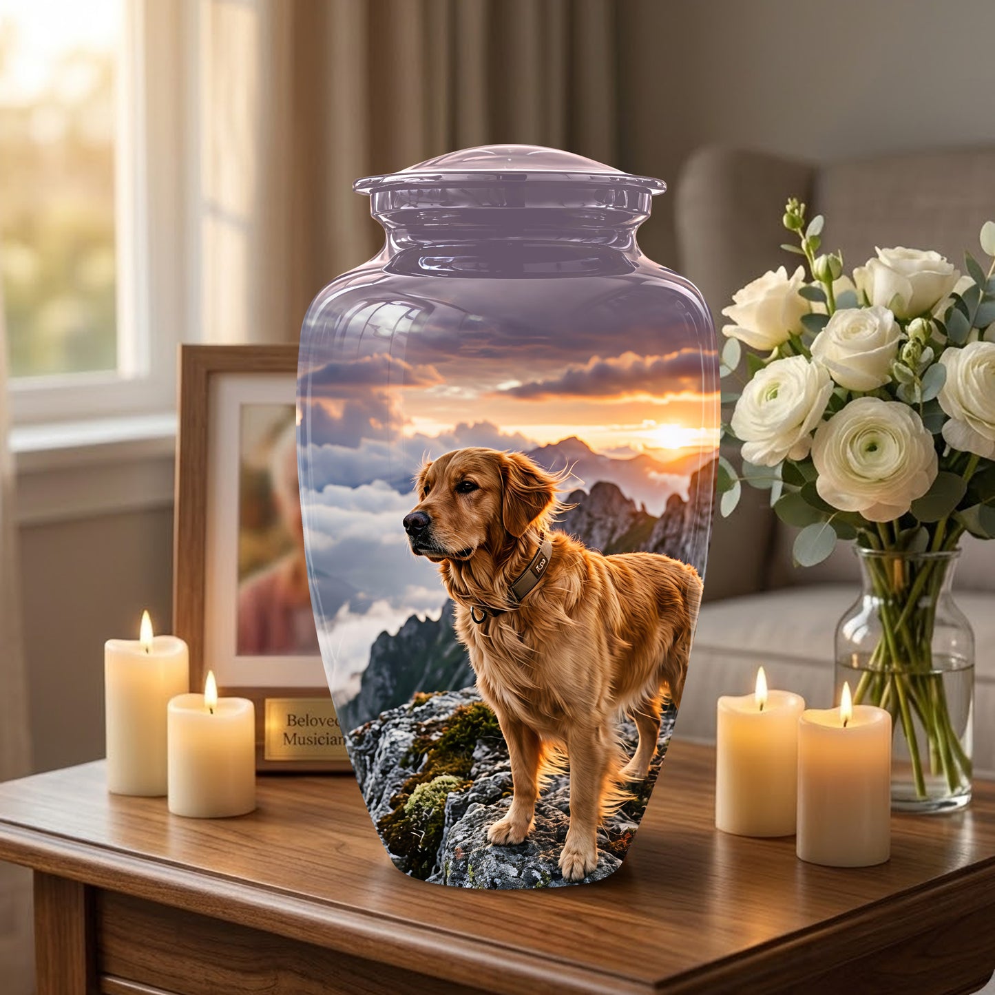 Golden Retriever Themed Urn - Handcrafted Custom Urn For Pet Dog Ashes