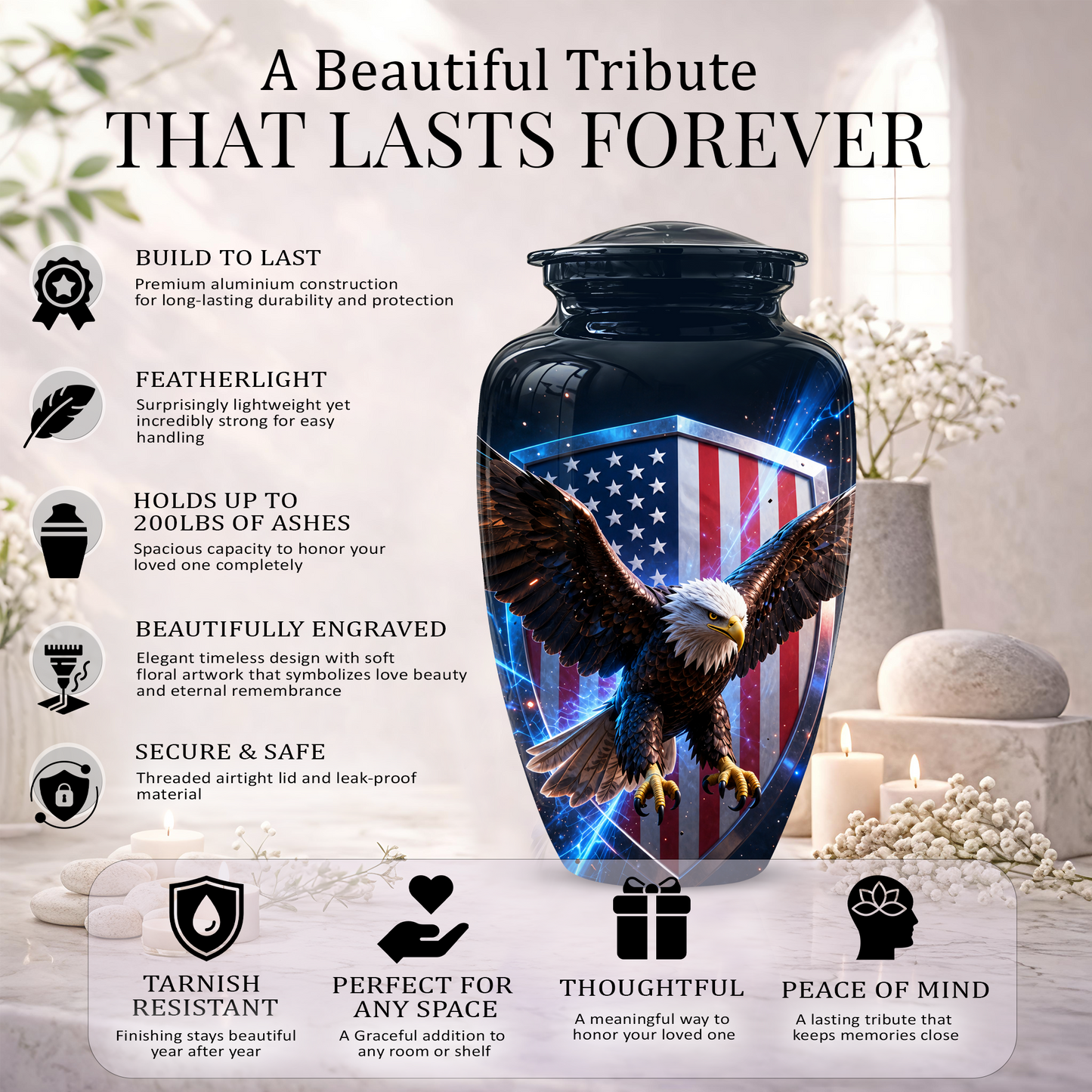 American Bald Eagle Memorial Urn - Personalized Funeral Urns For Ashes