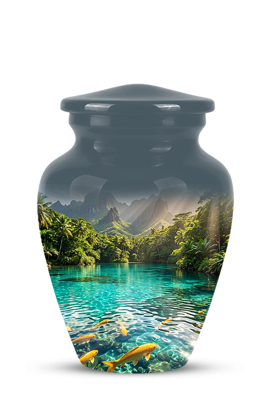Koi Fish Themed Urn - Handcrafted Memorial Eternal Rest Urn For Ashes