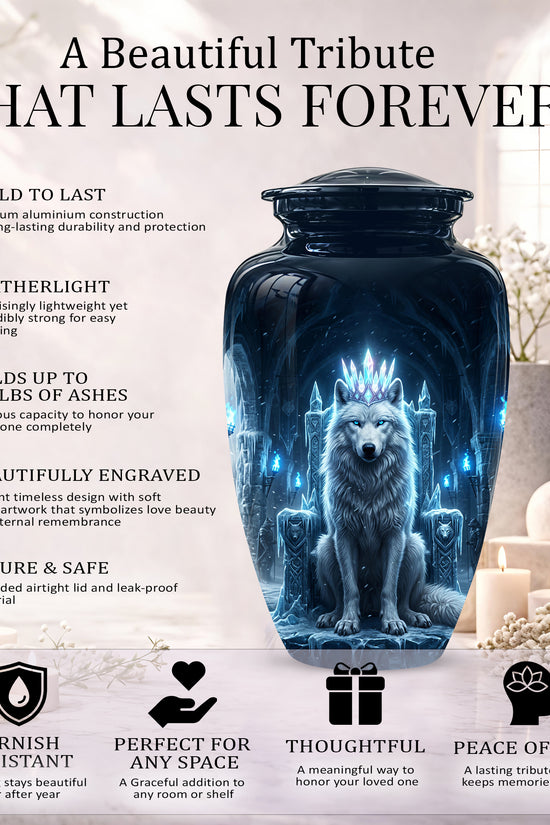 Ice Throne Wolf King Urn for Ashes | Personalized Urn Memorial
