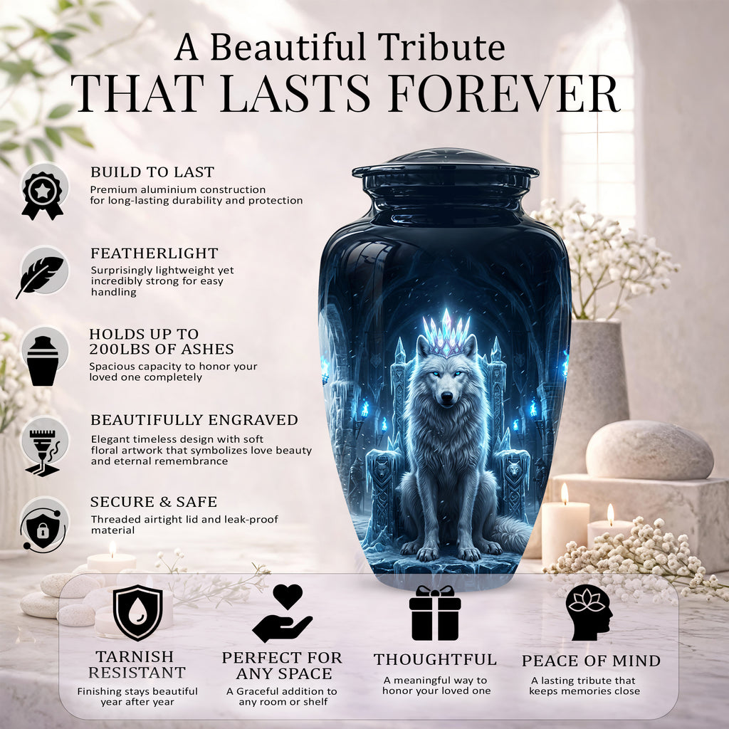 Ice Throne Wolf King Urn for Ashes | Personalized Urn Memorial