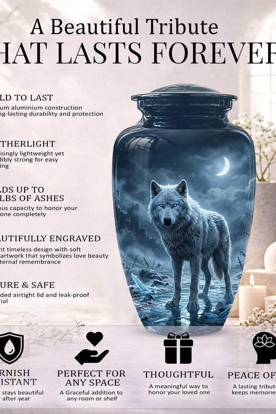 Moonlight White Wolf Urn for Human Ashes - Urns For Men & Women Ashes