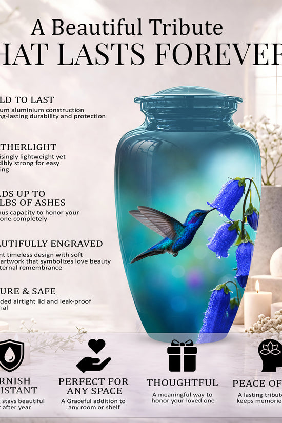 Blue Hummingbird Custom Urn - Majestic Funeral Urns For Ashes On Sale