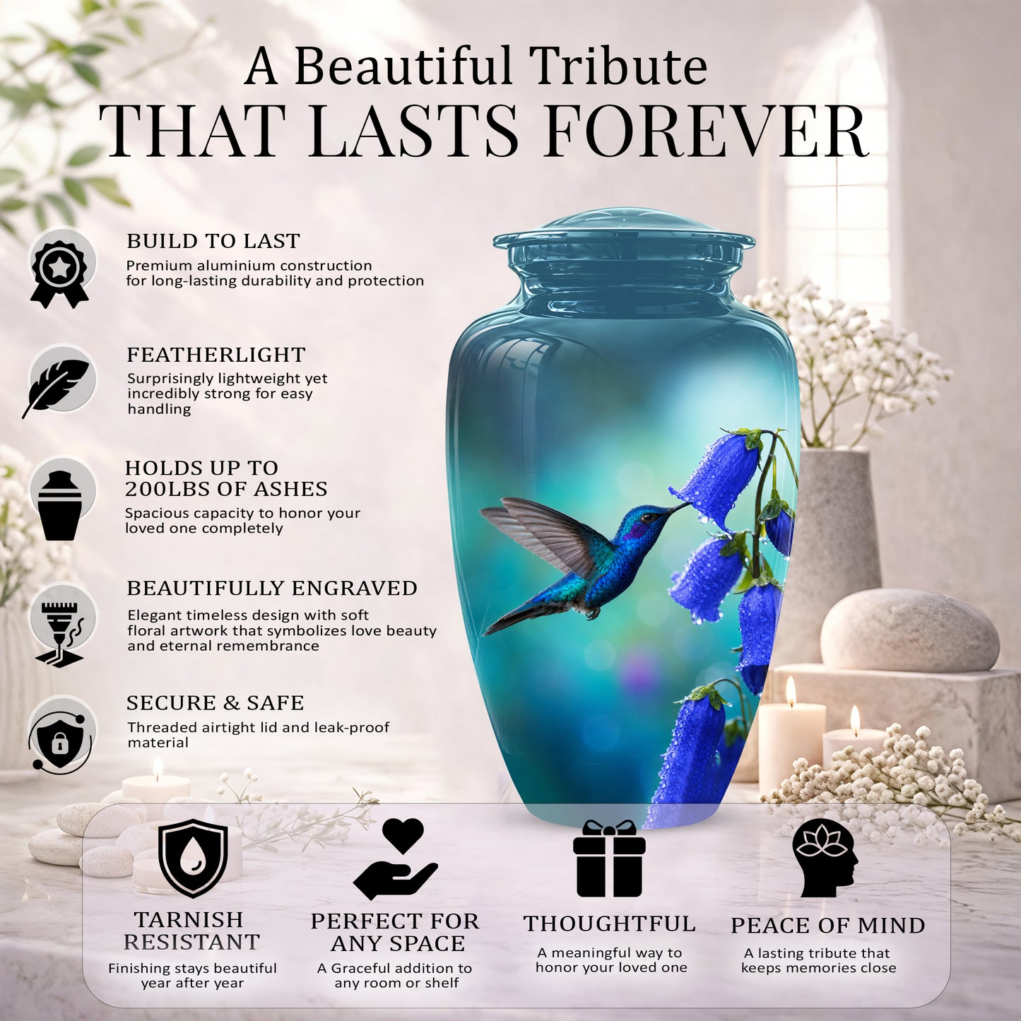 Blue Hummingbird Custom Urn - Majestic Funeral Urns For Ashes On Sale