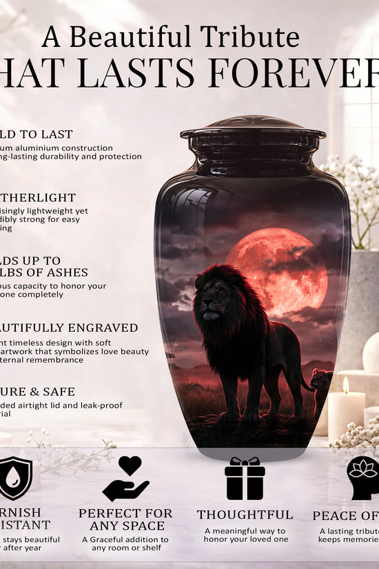 Lion Themed Cremation Urns - Blood Moon Scenic Urns For Loved Ones