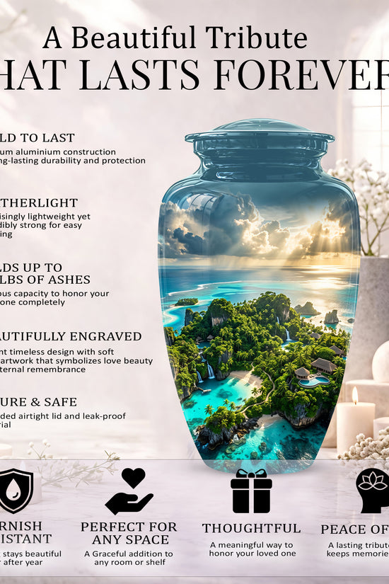 Beach Island Cremation Urn For Human Ashes - Adult Size Memorial Urns