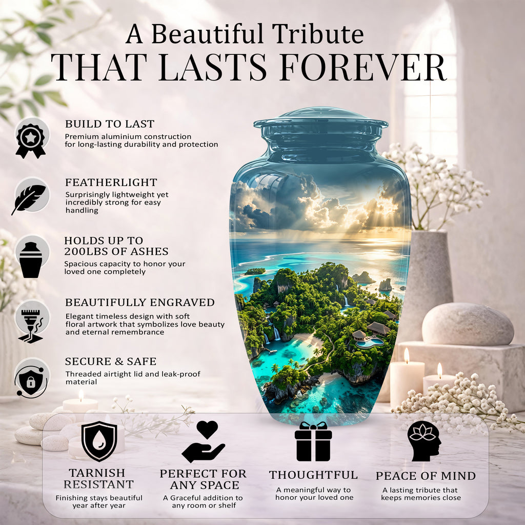 Beach Island Cremation Urn For Human Ashes - Adult Size Memorial Urns