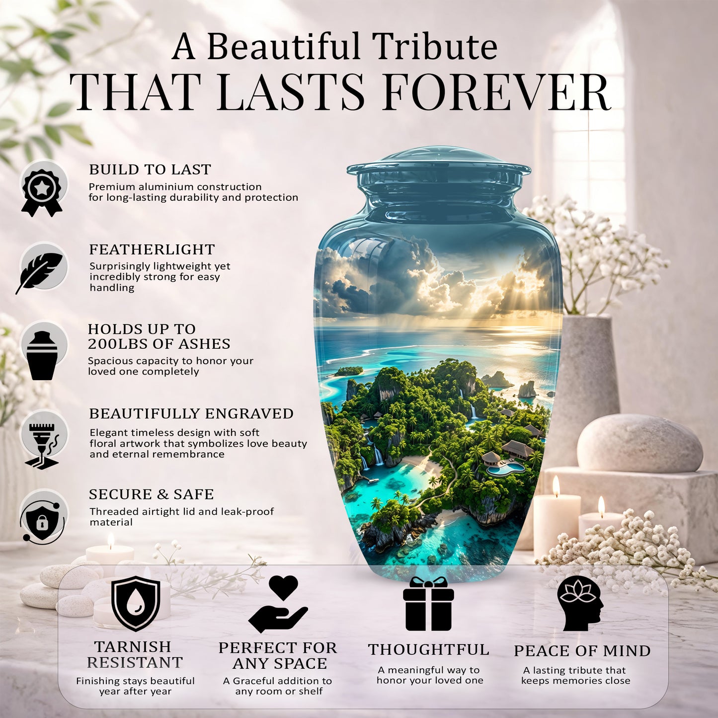 Beach Island Cremation Urn For Human Ashes - Adult Size Memorial Urns