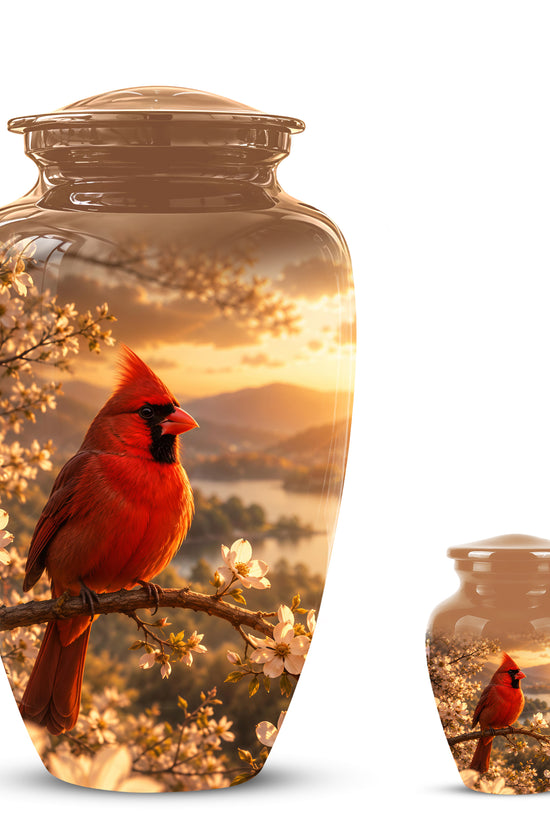 Red Cardinal Bird - Beautiful Sunset Scenic Burial Urns For  Ashes