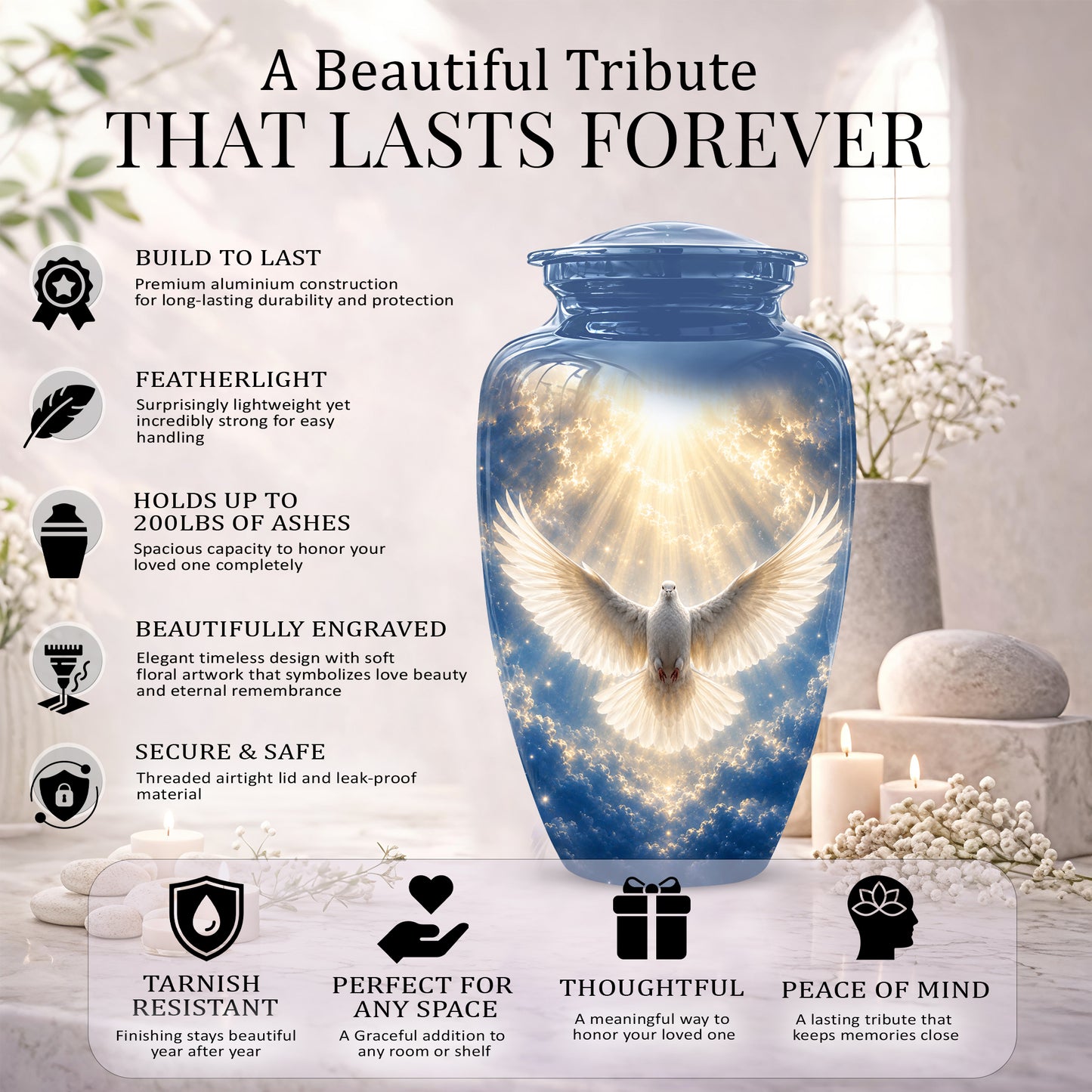 White Dove Cremation Urn - Beautifully Handcrafted Urns For Ashes