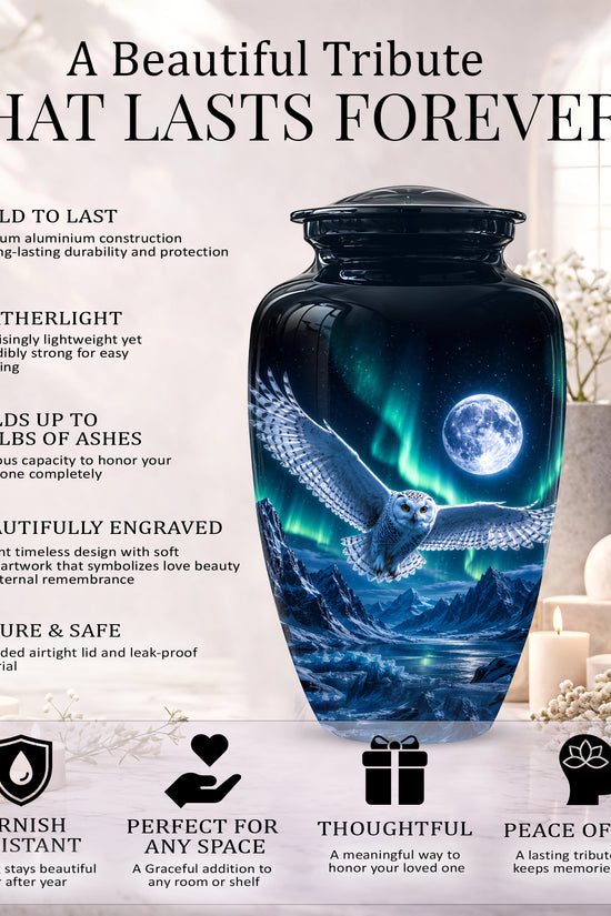 Flying Owl Adult Memorial Urn - Artistic Handcrafted Burial Urns For Ashes