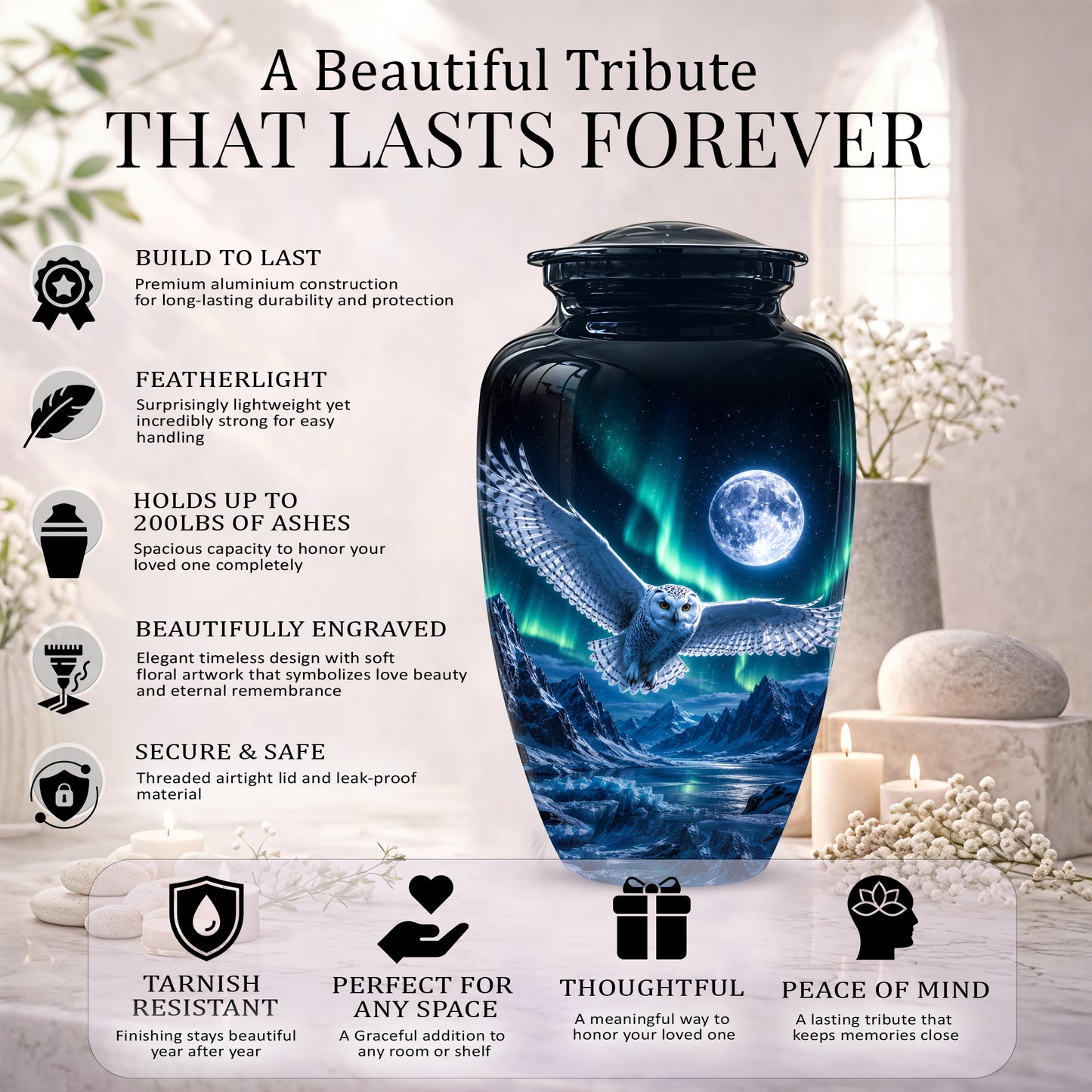 Flying Owl Adult Memorial Urn - Artistic Handcrafted Burial Urns For Ashes