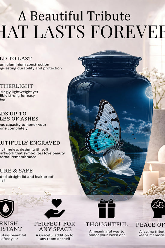 Colorful Butterfly On Flower Urn For Mom - Moonlight Memorial Urns