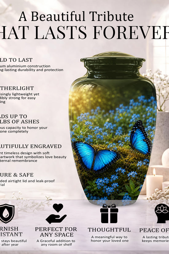 Handcrafted Blue Butterfly Memorial Urn - Elegant Funeral Urns For Mom