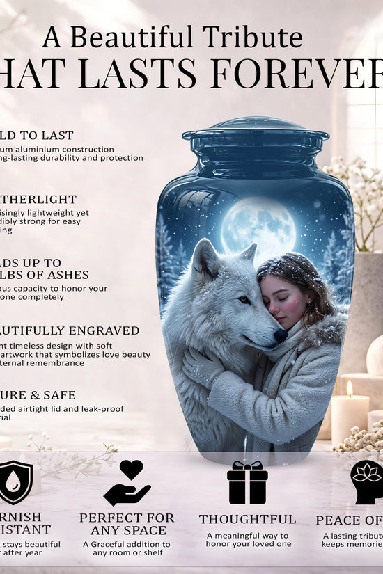 Moonlit White Wolf Cremation Urn for Ashes | Personalized Memorial