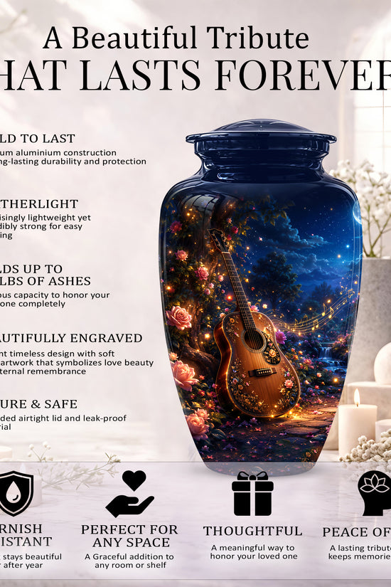 Acoustic Guitar & Starry Night Urn - Custom Funeral Urns For Musicians