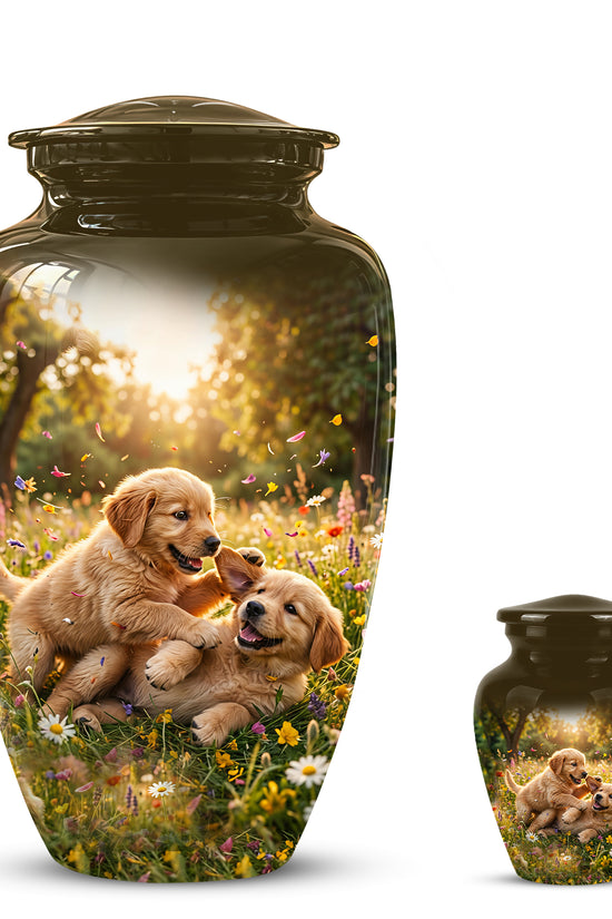 Cute Playing Puppies Memorial Urn - Custom Urns For Dog Friends Ashes