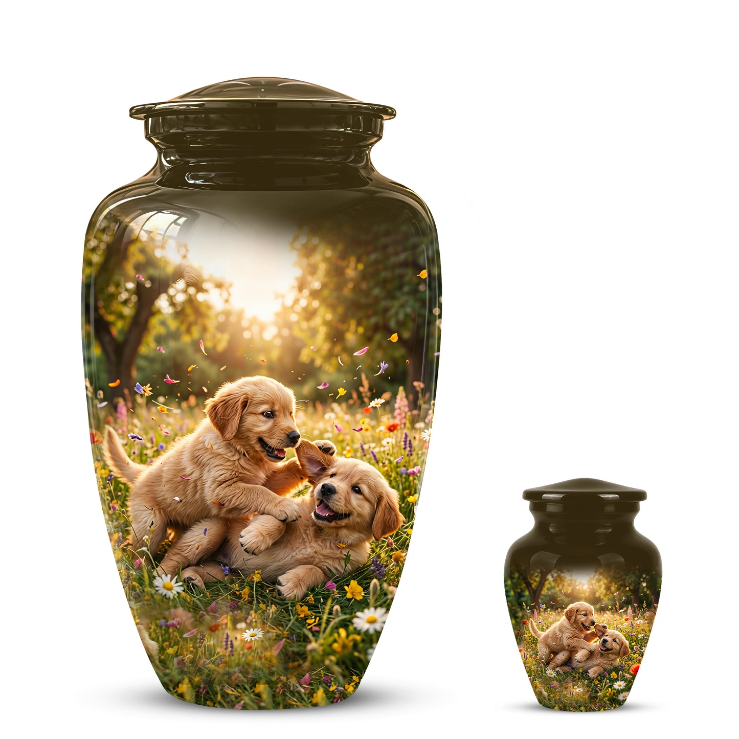 Cute Playing Puppies Memorial Urn - Custom Urns For Dog Friends Ashes