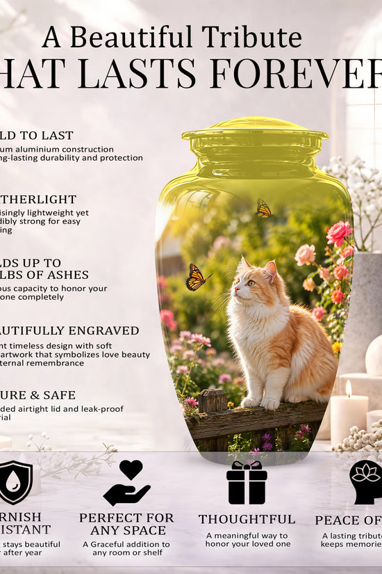 Orange Cat Cremation Urn - Beautiful Eternal Tribute Urn For Pet Ashes
