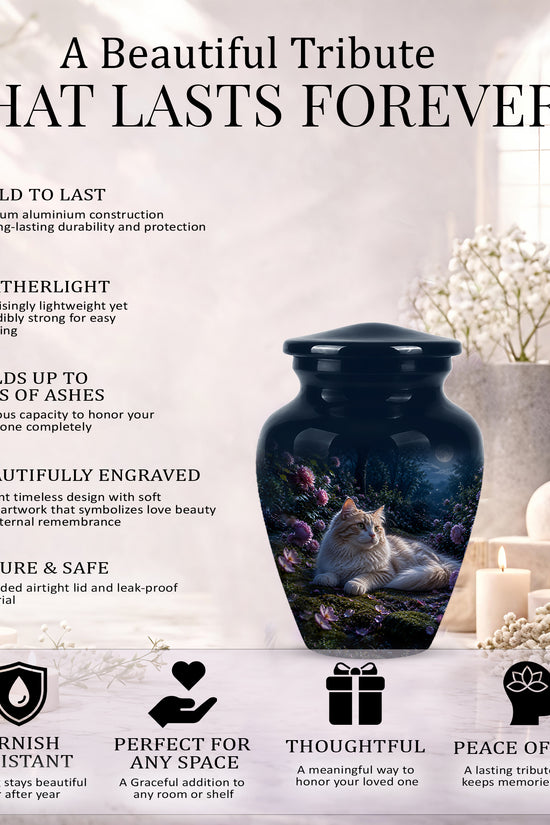 White Cat Memorial Urn - Beautiful Eternal Rest Urns For Pet Ashes
