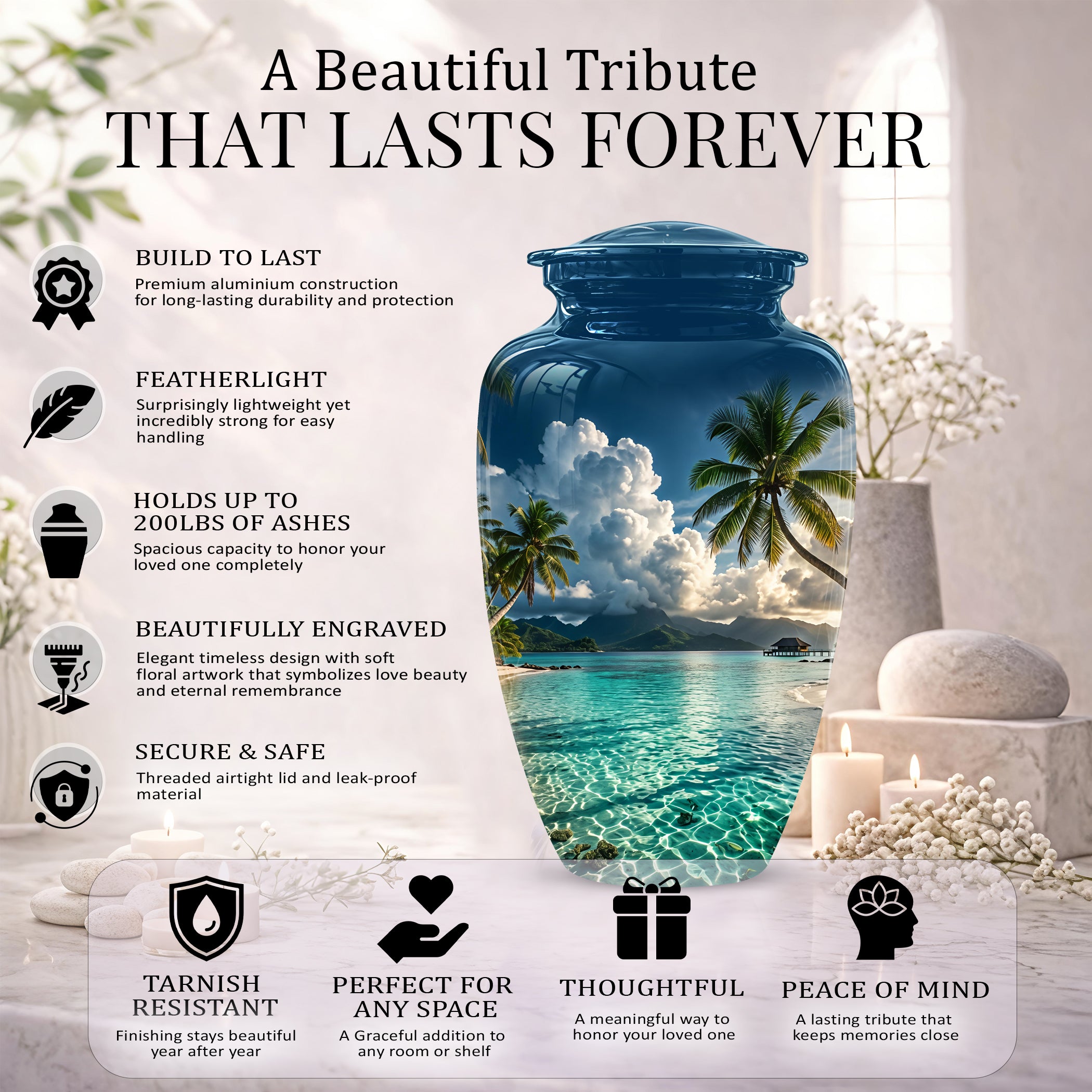 Tropical Beach Cremation Urn - Custom Memorial Urns For Women Ashes