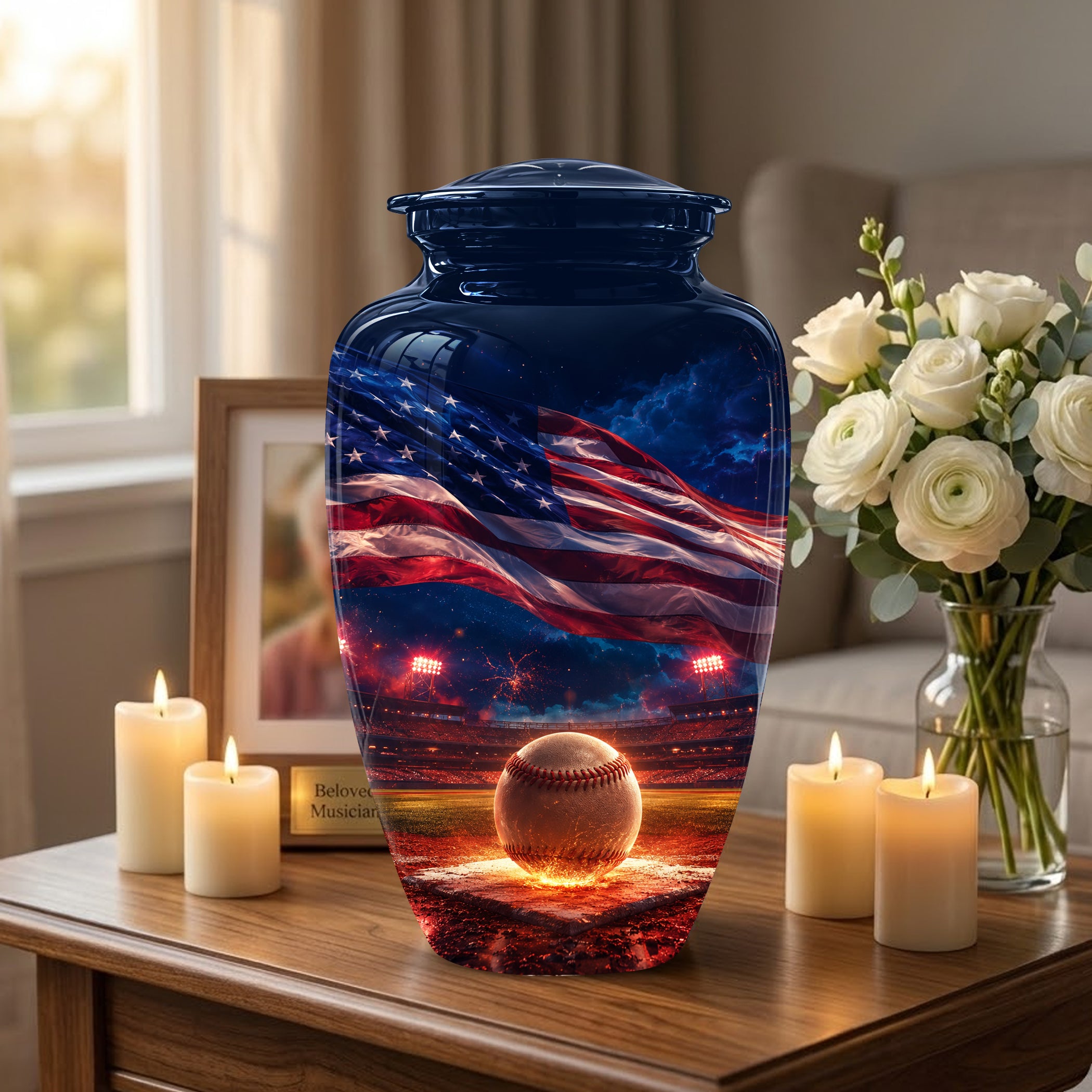 Baseball With American Flag - Custom Baseball Urns For Patriotic Human