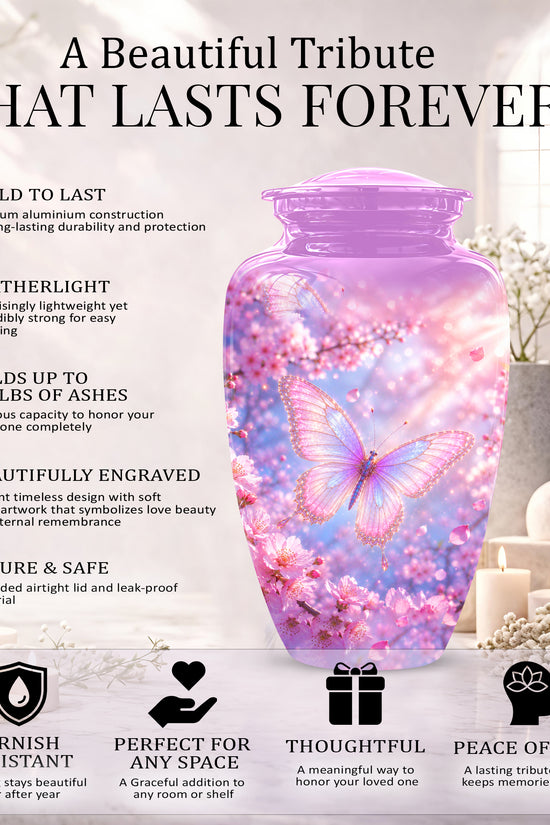 Beautiful Pink Butterfly Cremation Urn - Peaceful Tribute Urns For Mom