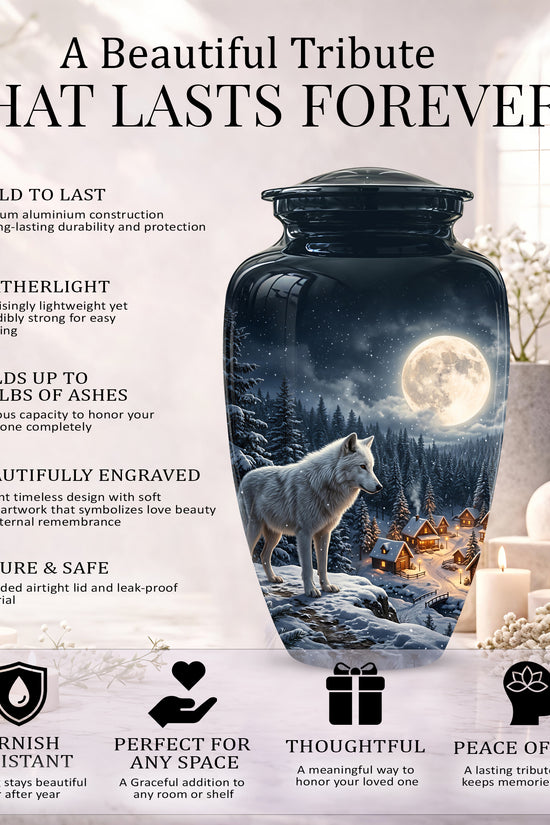 Moonlit Wolf Urn for Ashes - Custom Memorial Urn For Human Ashes