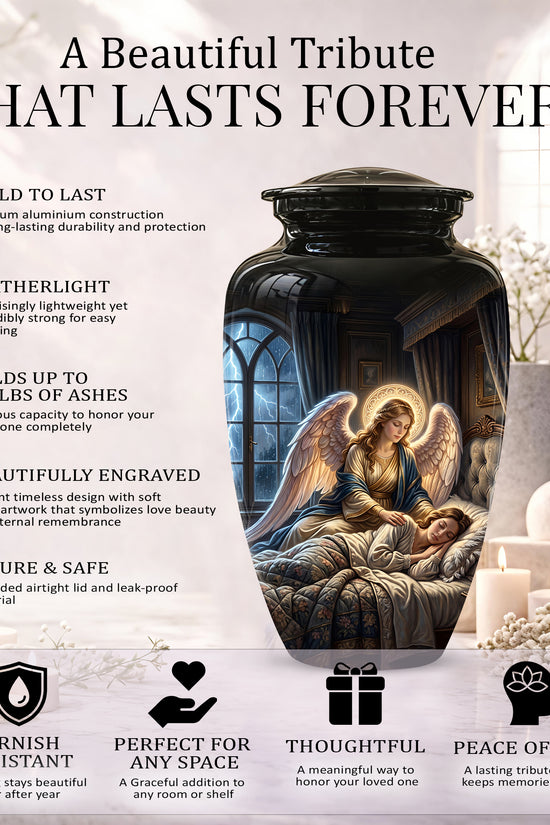 Angel Mom Cremation Urn - Black Memorial Urns For Mother Ashes