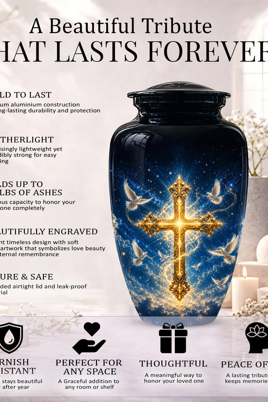 Golden Cross Cremation Urn – Celestial Urns For Men & Women Ashes